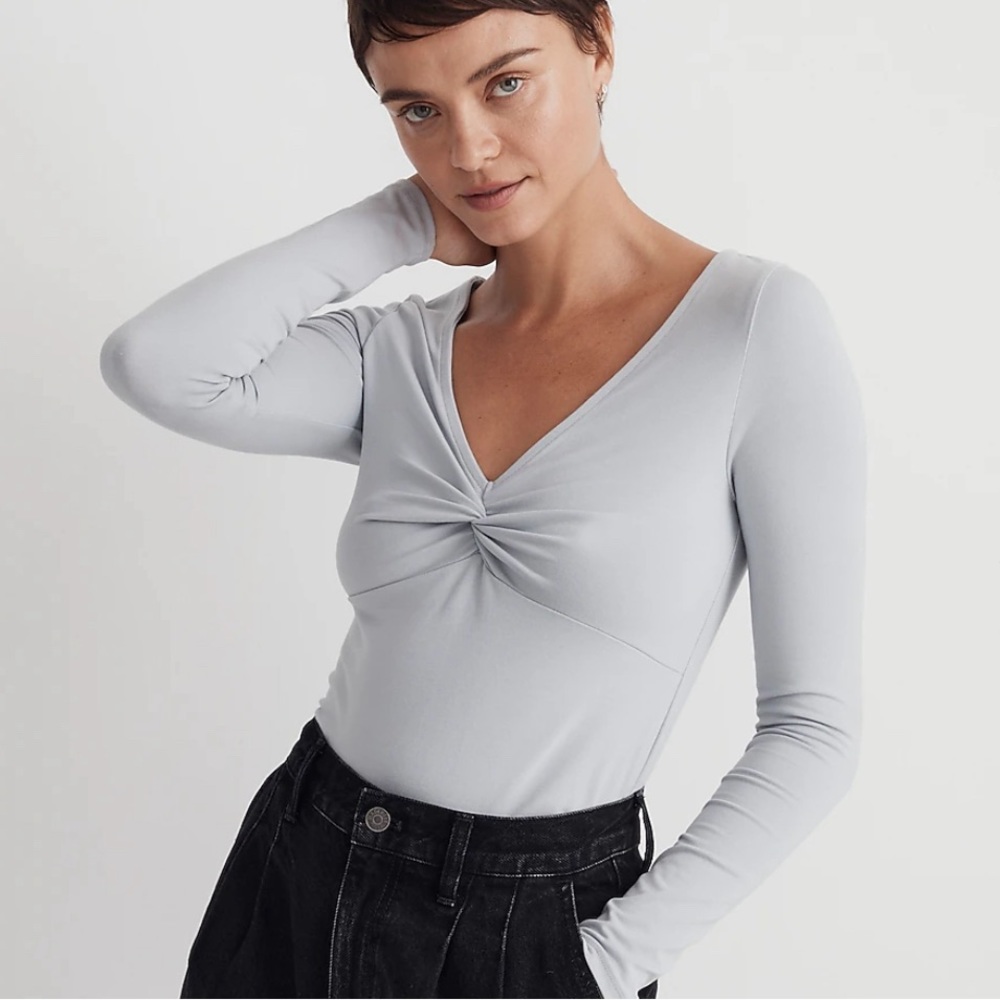Madewell NEVER WORN Twist-Front Long-Sleeve Tee XS Blue